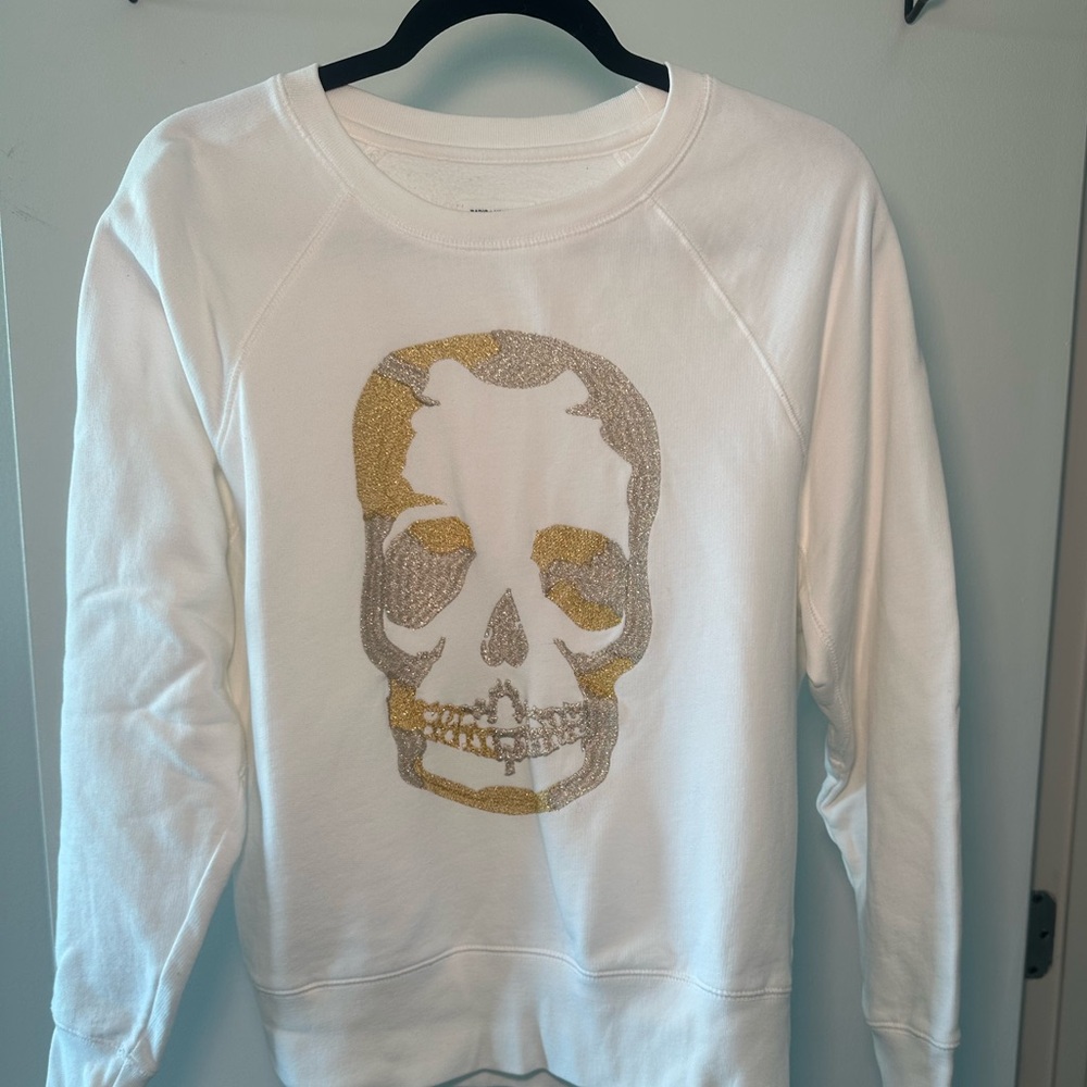 ZADIG & VOLTAIRE Upper Camo Skull Strass Cream/white Crewneck Sparkly Skull S